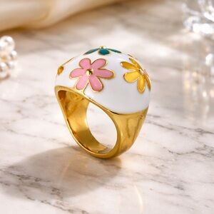 Chunky Enamel Flower Ring 18k gold plated stainless steel